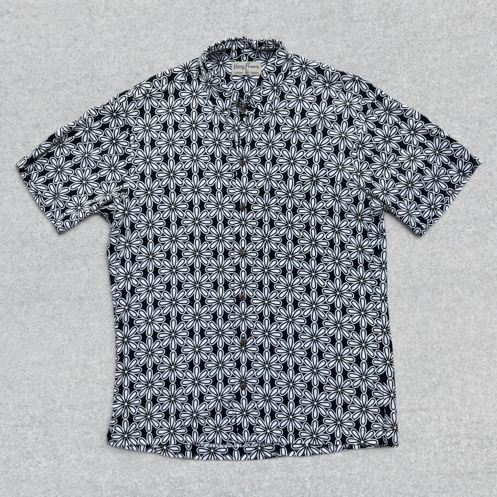 Kenny Flowers Limited Edition Shirt Mens M Black White Floral Daisy Button Up